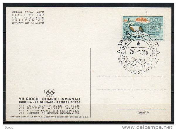 ITALIA  - ITALY - ITALIE - 26/01/1956 - GIOCHI OLIMPICI INVERNALI DI CORTINA - CENTRO STAMPA  - ANNULLO - Hiver 1956: Cortina D'Ampezzo