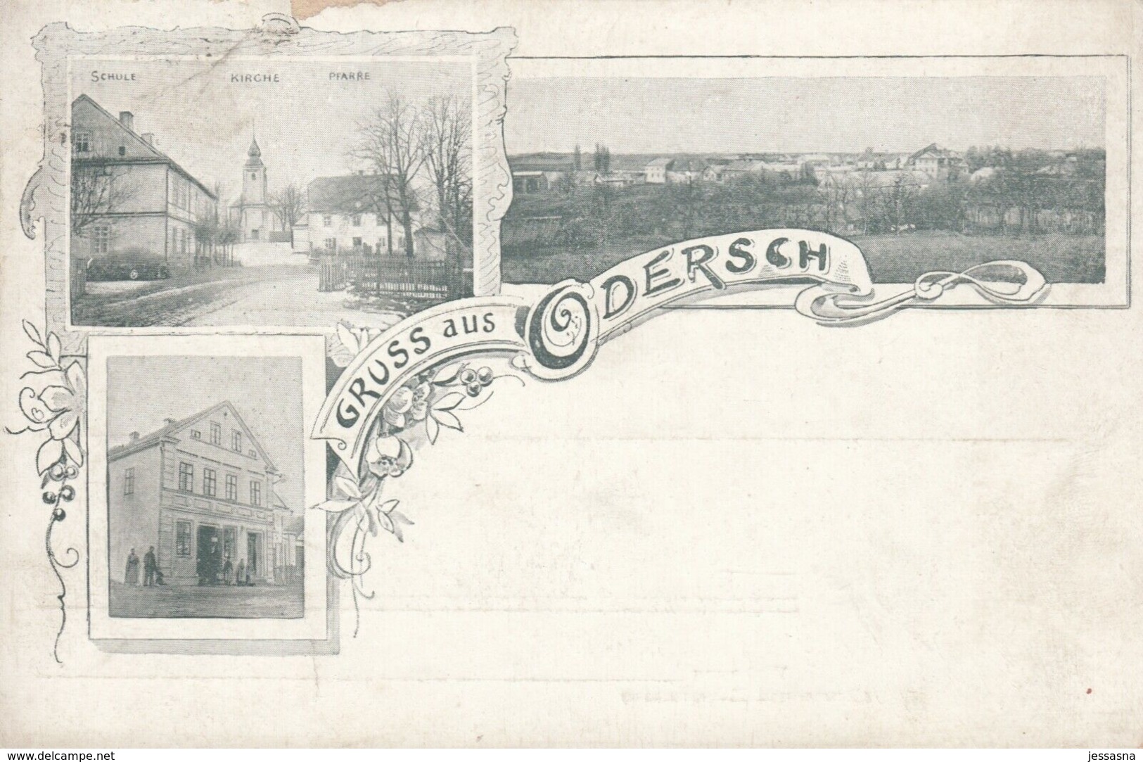 AK - Tschechien - ODERSCH (Oldrisov) - Ortszentrum, Schule, Kirche, Warenhaus, Panorama 1900 - Tschechische Republik