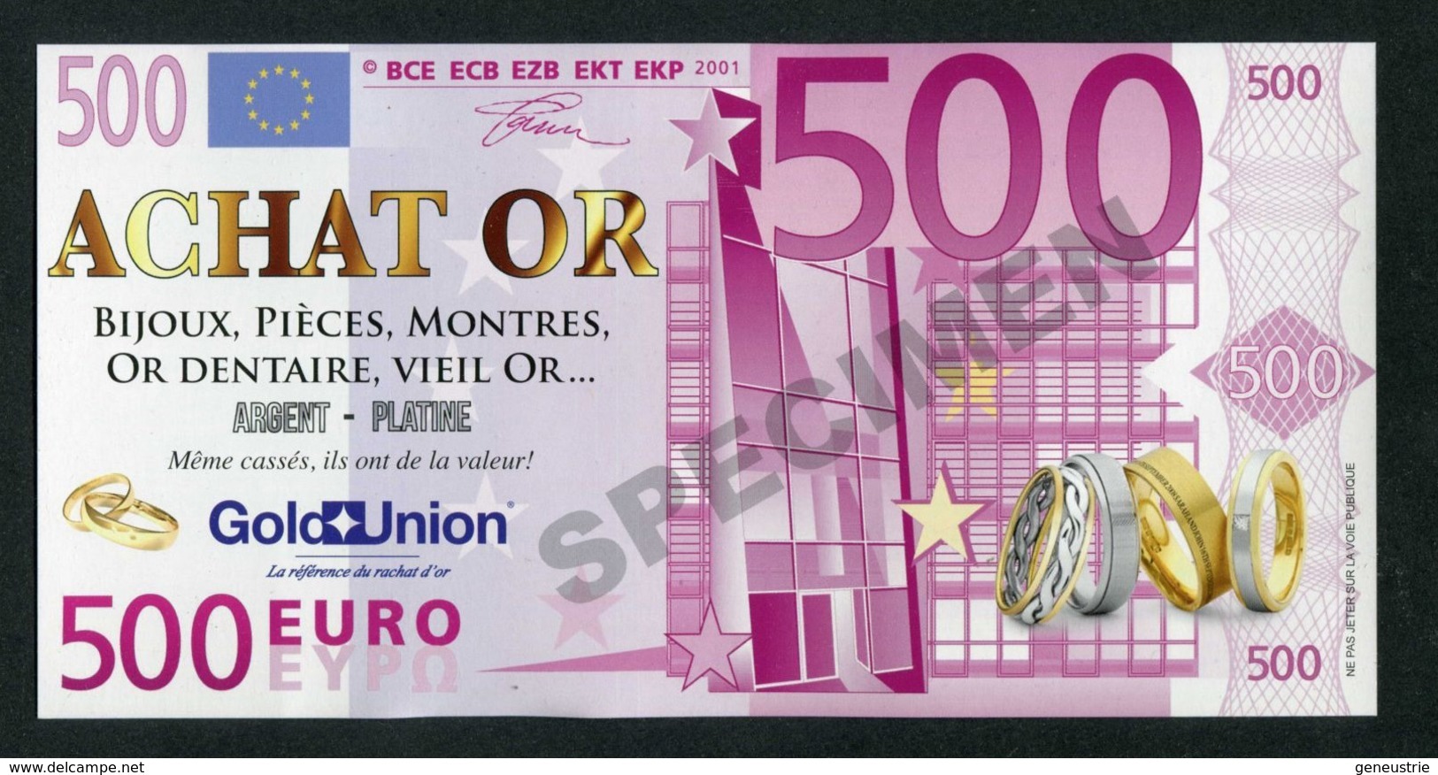 Flyer Publicitaire Repésentant Un Billet De 500 Euros - 500 Euro - 500&euro; - Fictif Bank Note - Andere & Zonder Classificatie