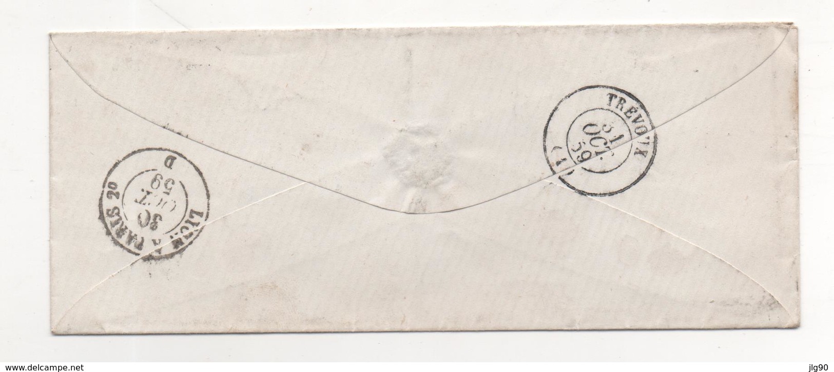 20c Empire ND Type I Sur Enveloppe Du 29/10/1859 Cachets LPC 1818 + D7p + An7 + C12 Au Verso De Lyon à Paris - 1849-1876: Période Classique