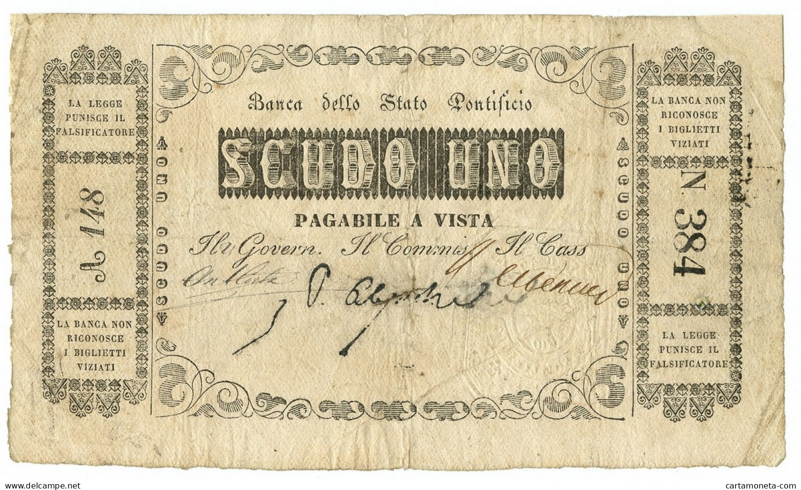 1 SCUDO BANCA DELLO STATO PONTIFICIO 1854 MB/BB - Altri & Non Classificati