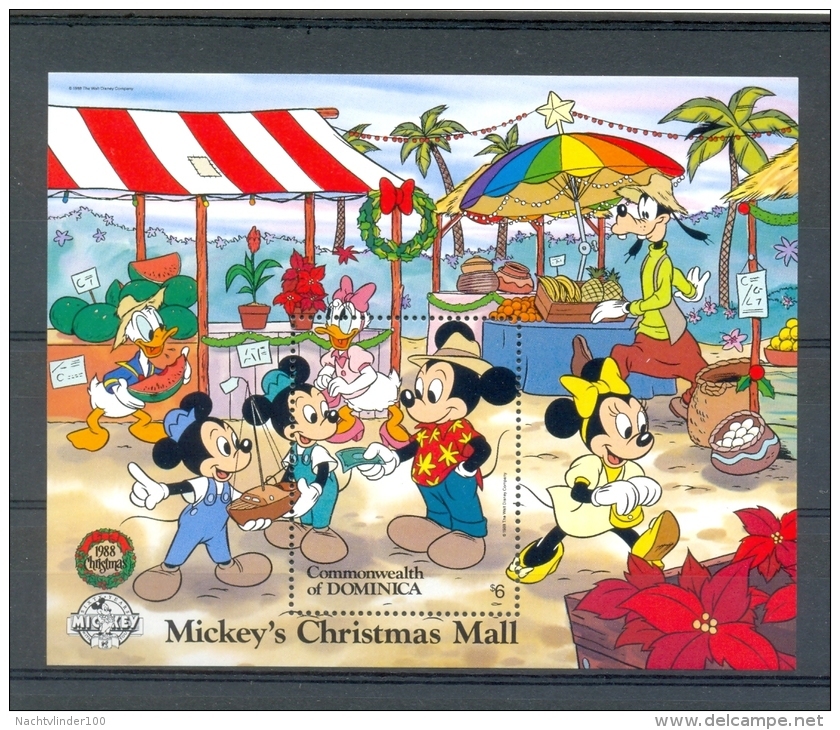 Mzr679 WALT DISNEY MICKEY CHRISTMAS MALL FRUITS GOOFY FLOWERS MELON BOOT TOY BOAT DOMINICA 1988 PF/MNH - Disney