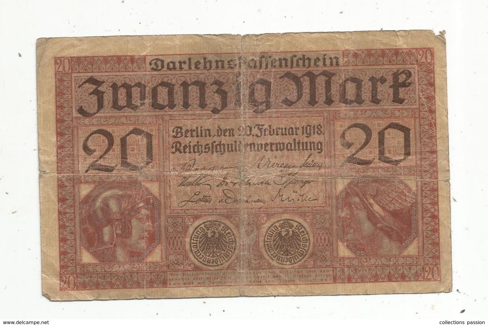 Billet ,Allemagne , 20 Mark,Berlin 1918 , 2 Scans - 20 Mark