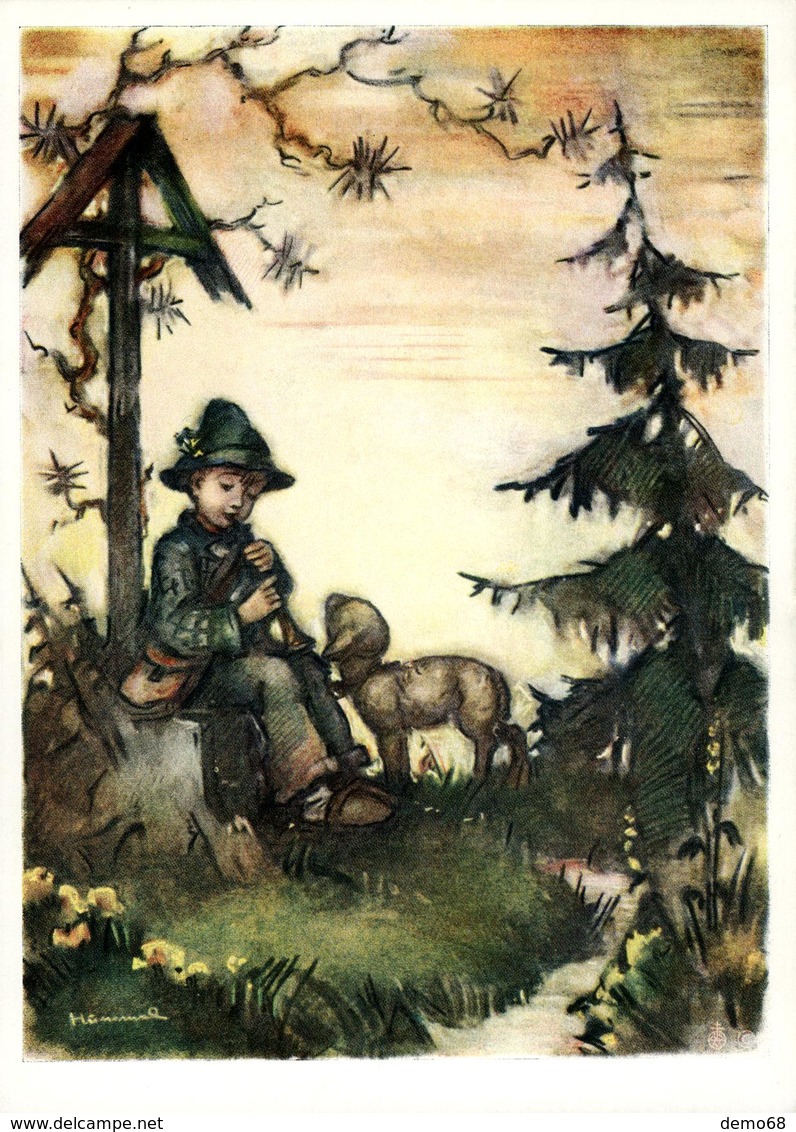 Illustrateur Fantaisie HUMMEL Enfant Et Mouton Sapin Croix - Hummel