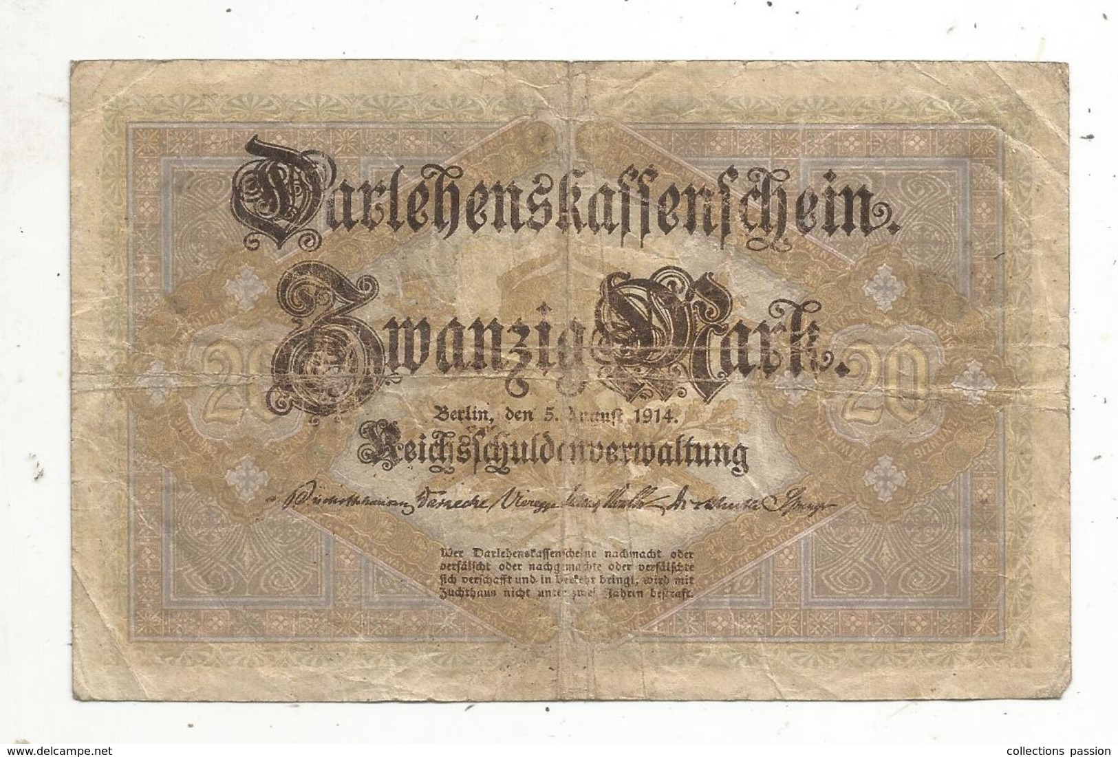 Billet ,Allemagne , 20 Mark , Berlin,1914 ,  2 Scans - 20 Mark