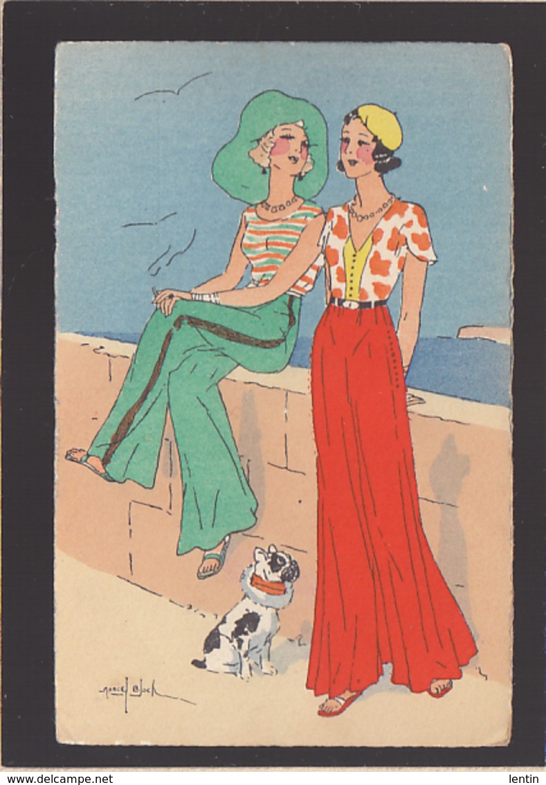 Illustrateur / Marcel Bloch / Chien Avec Femmes Mode Art Déco / éd A.L.C. - Otros & Sin Clasificación