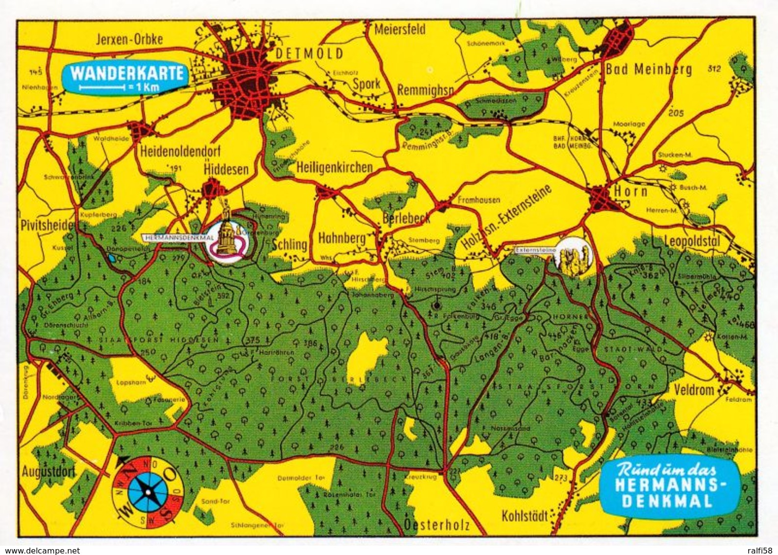 1 Map Of Germany * 1 Ansichtskarte Mit Der Landkarte - Wanderkarte Rund Um Das Hermannsdenkmal * - Landkarten