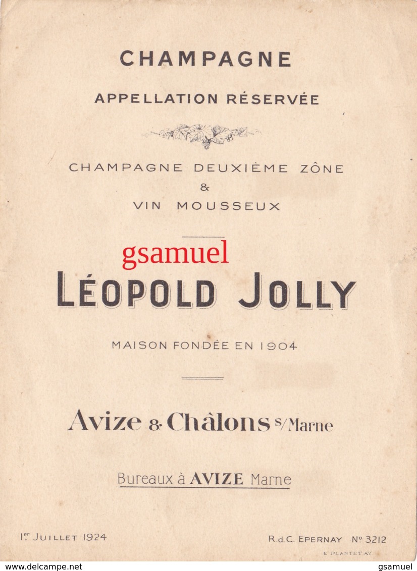 Avize Et Chalons Sur Marne - Champagne Appellation Réservée Léopold Jolly - Other & Unclassified