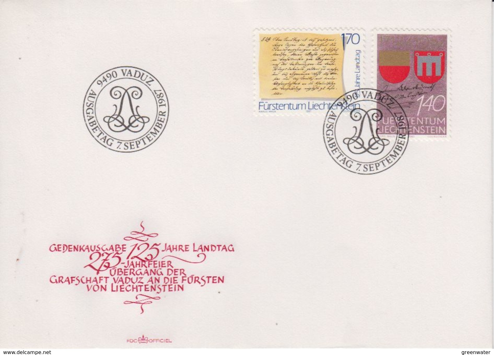 Liechtenstein 1987 125J. Landtag 2v FDC (43866) - FDC