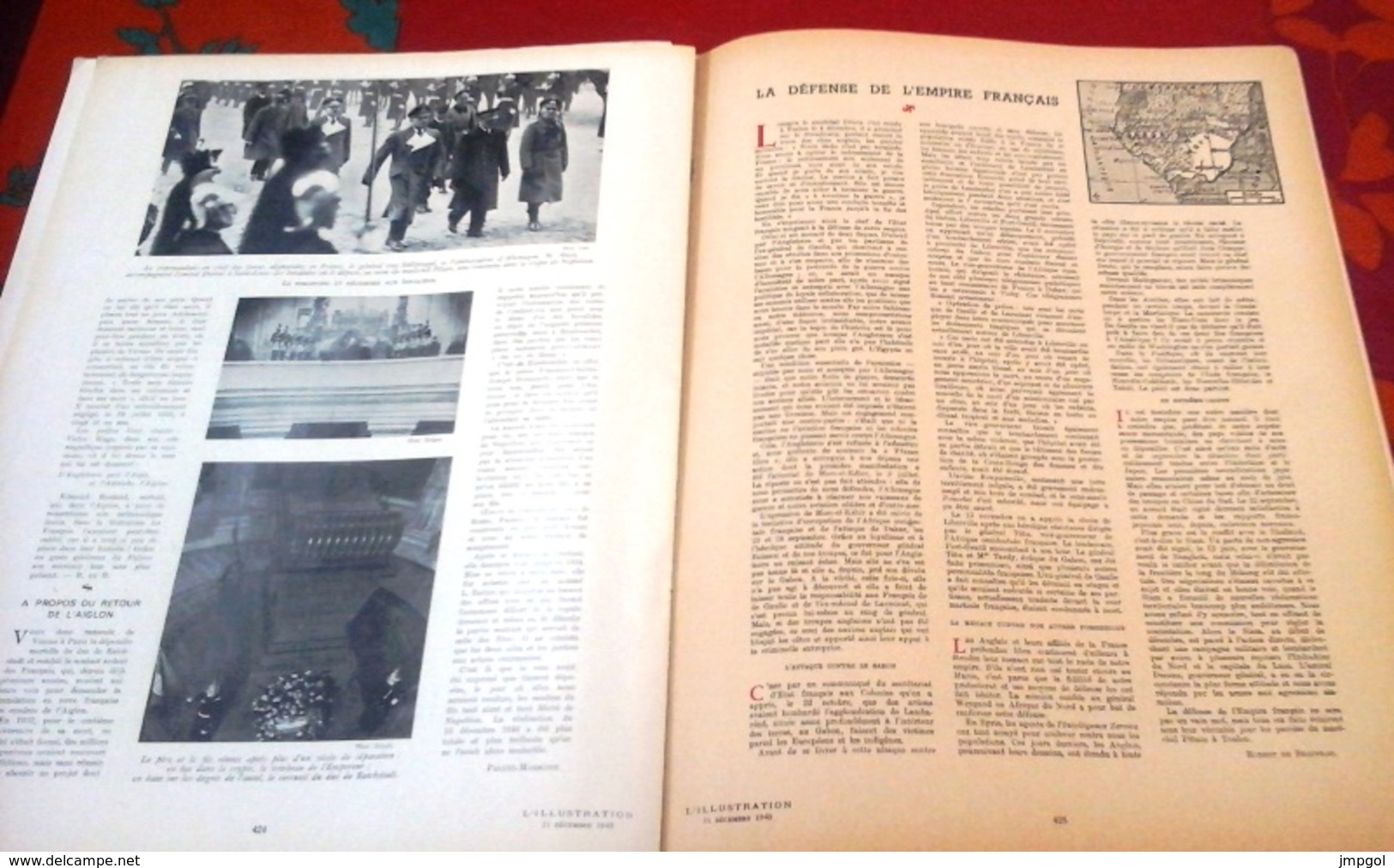 WW2 L'Illustration n°5102 Décembre 1940 Retour Cendres Aiglon,Propagande Communications Général de Gaulle  Dakar