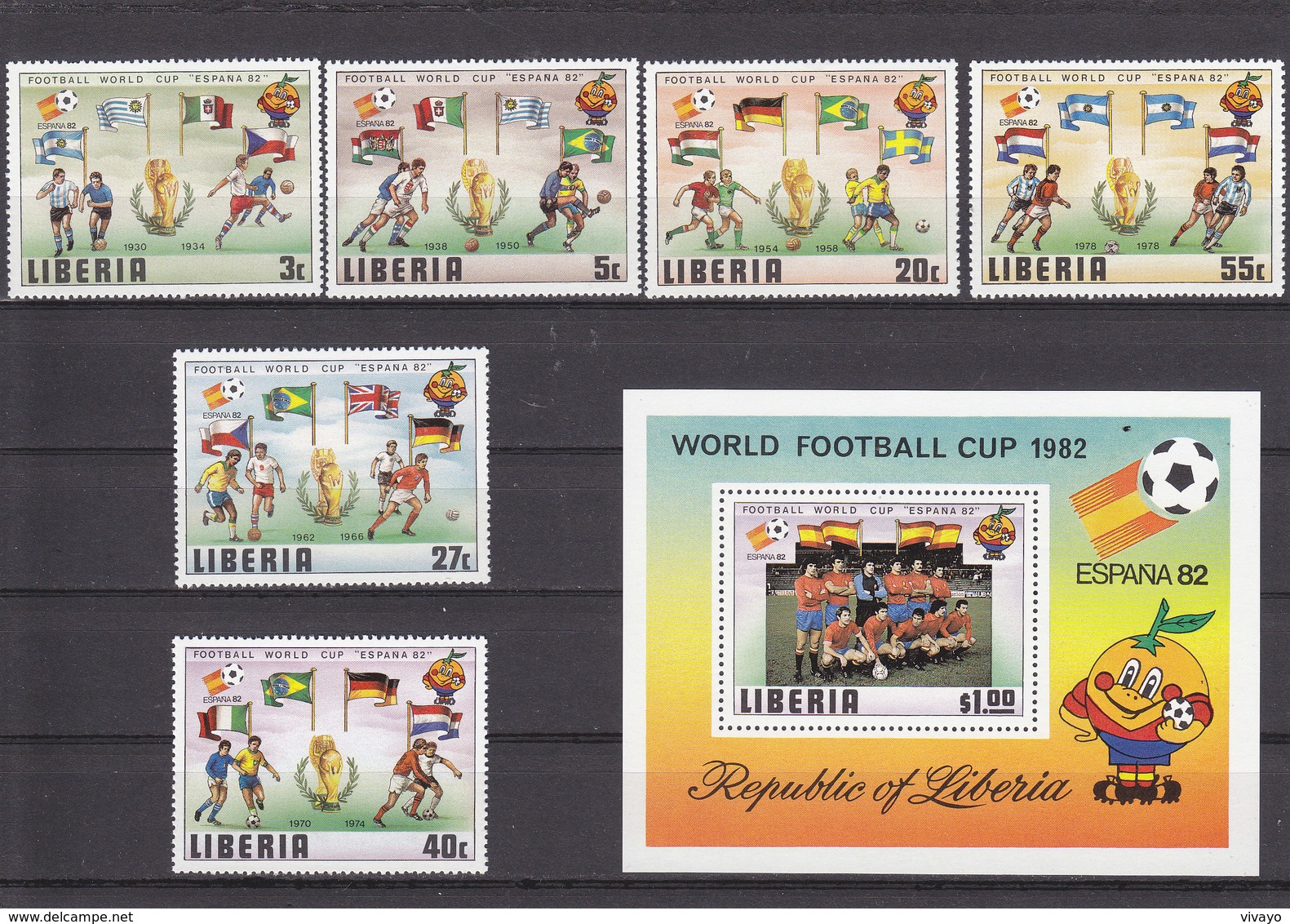 LIBERIA - 1981 - **/MNH - FOOTBALL - SOCCER ESPAÑA 82 - Mi 1187/92 + Bl. 96 - Liberia