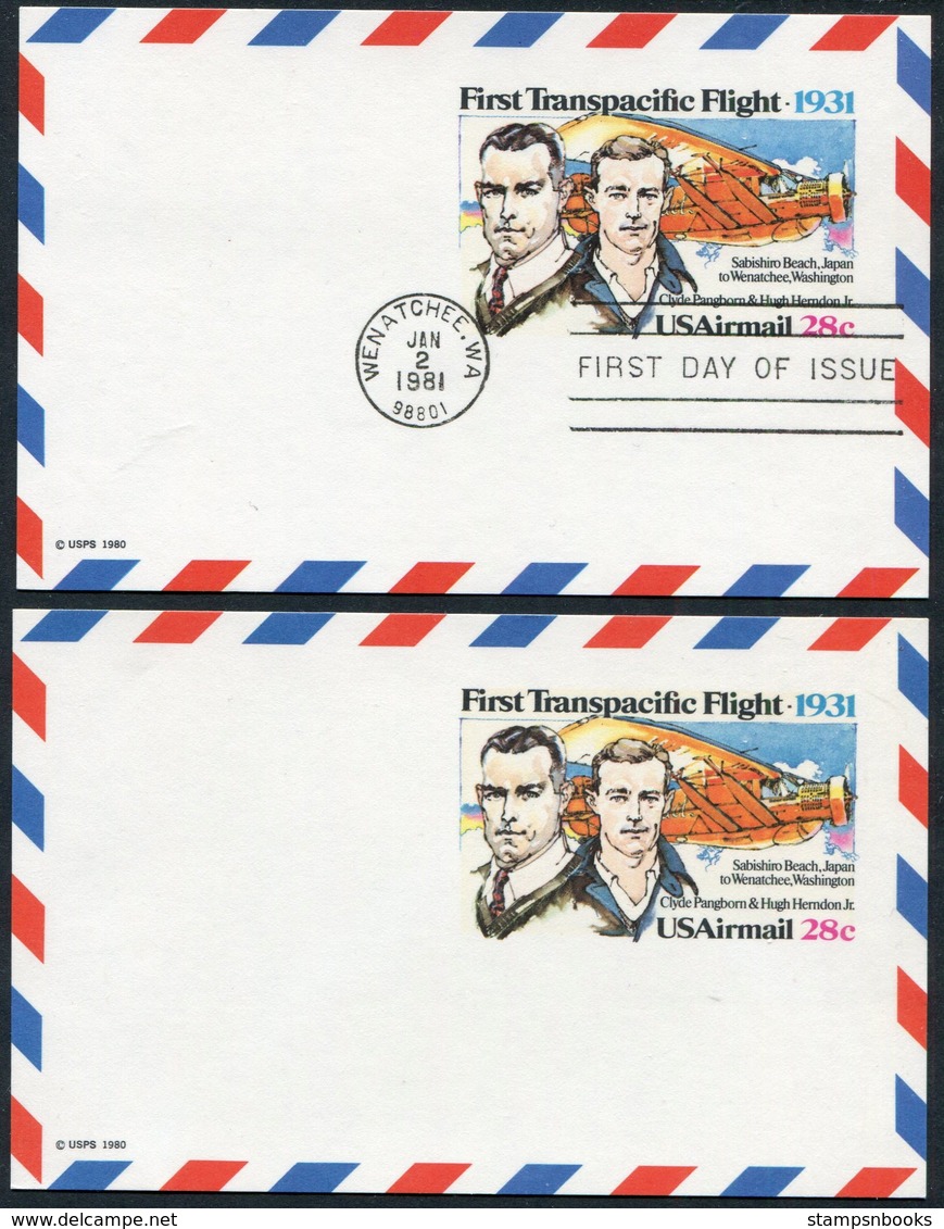 1981 USA First Transatlantic Flight Stationery Postcard Mint + First Day. Japan - Wenatchee Washington - 3c. 1961-... Covers