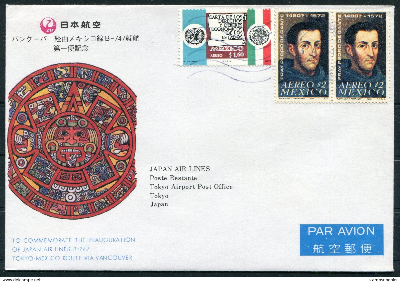 1975 Mexico Japan Air Lines First Flight Cover - Tokyo - Mexico