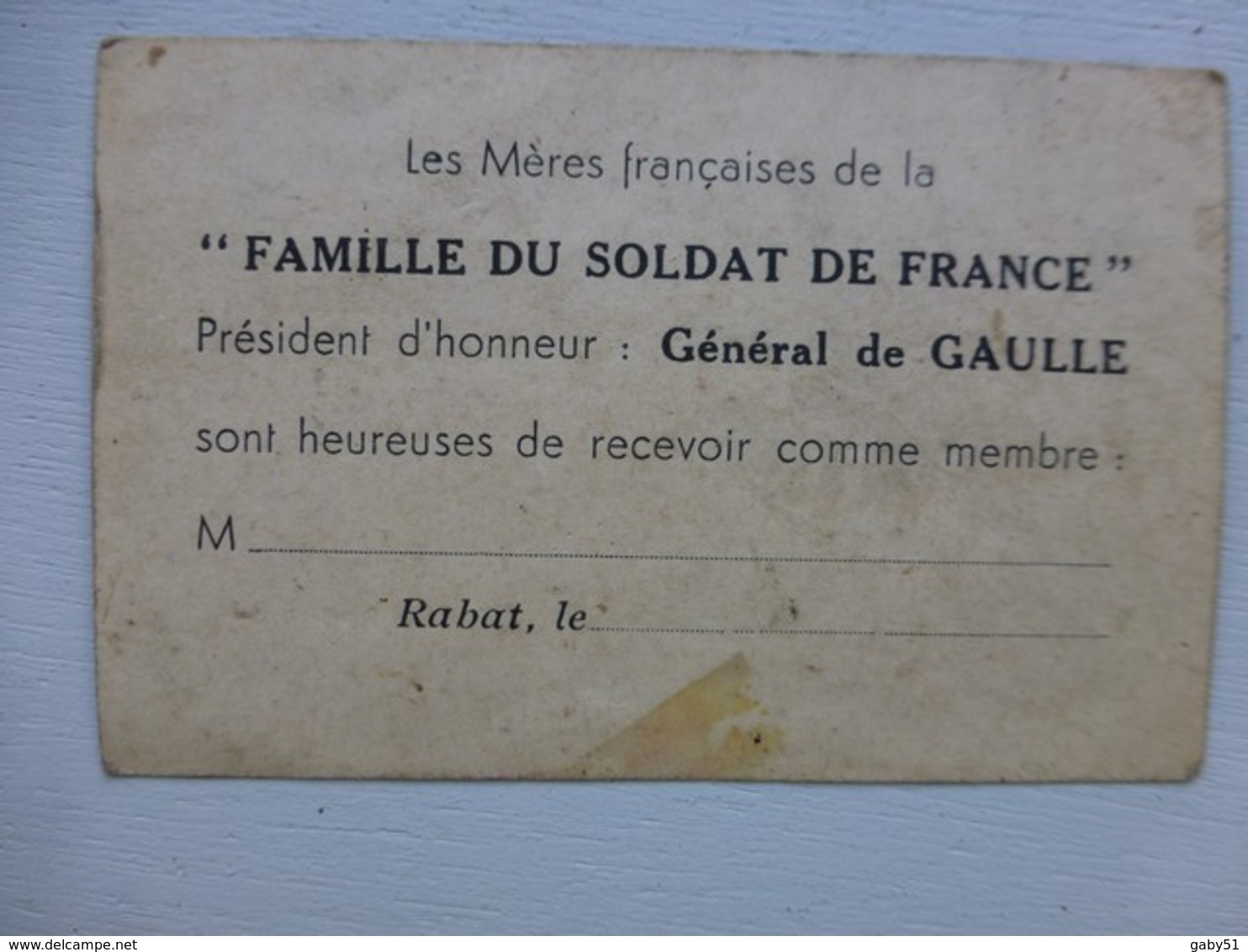 Guerre 39-45, Famille Du Soldat De France, Pdt De GAULLE, RABAT Vers 1941 ; PAP04 - Documents Historiques