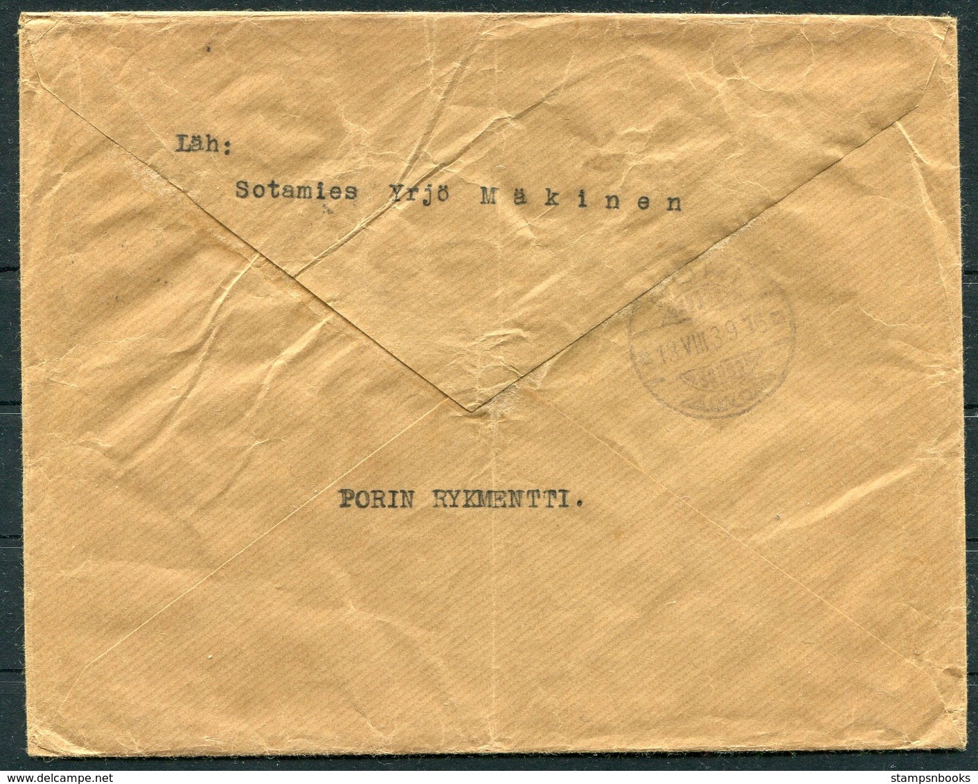 1939 Finland Kenttapostia Faltpost Porin Rykmentti Esikunta Cover - Pori - Covers & Documents