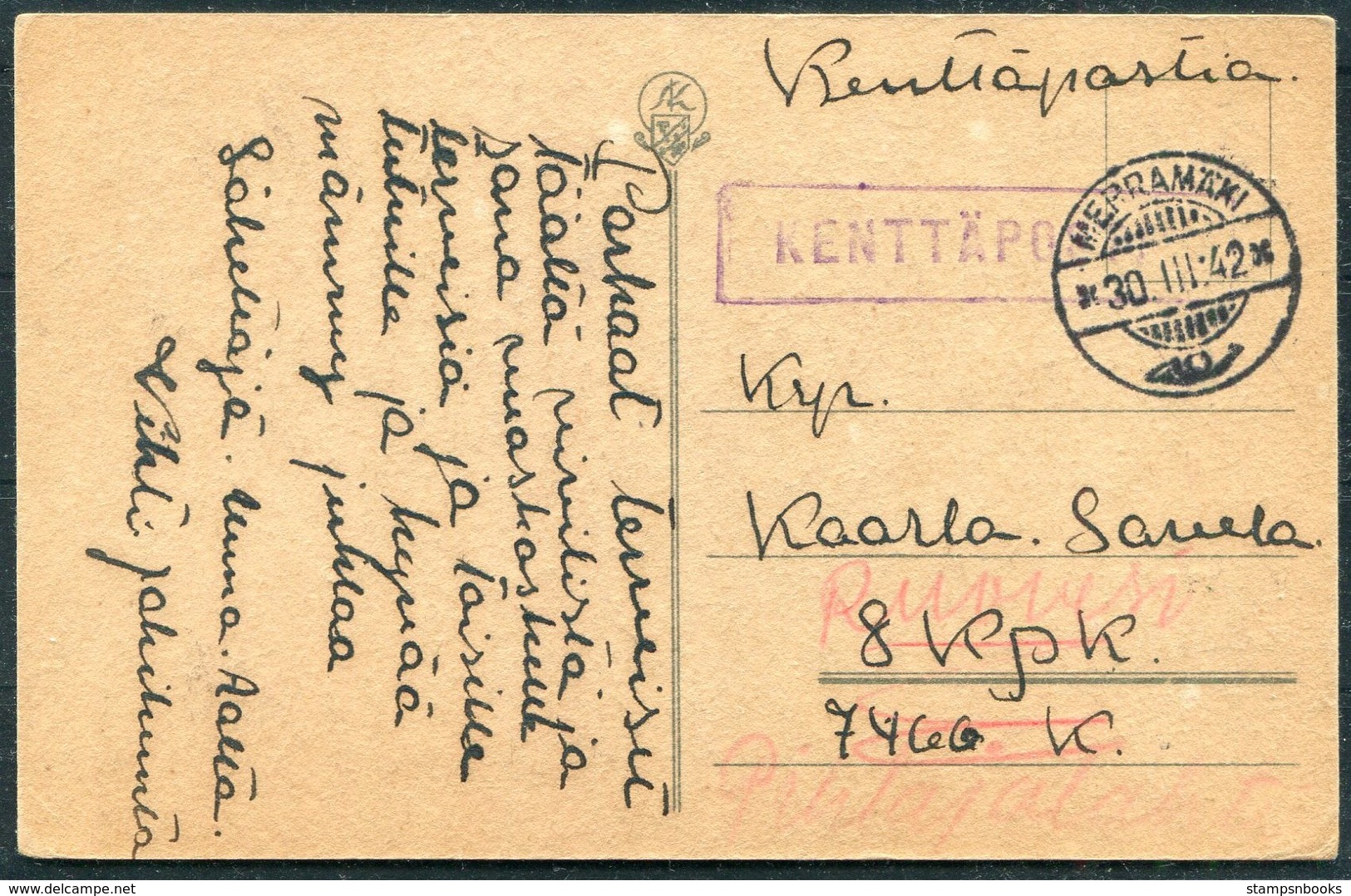 1942 Finland Kenttapostia Faltpost Easter Postcard. Merramaki - Covers & Documents