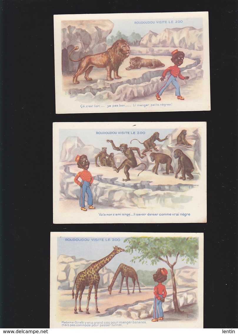 Animaux / Roudoudou Visite Le Zoo / Racisme 1900 / Lot De 3 CP Samaritaine / "singe Savoir Danser Comme Vrai Negre" - Other & Unclassified