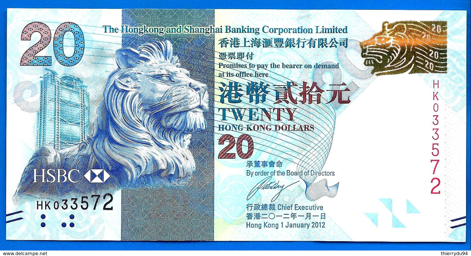 Hong Kong 20 Dollars 2012 NEUF UNC HSBC Lion Enfant Children Asie Asia Dollar Paypal Bitcoin OK - Hongkong