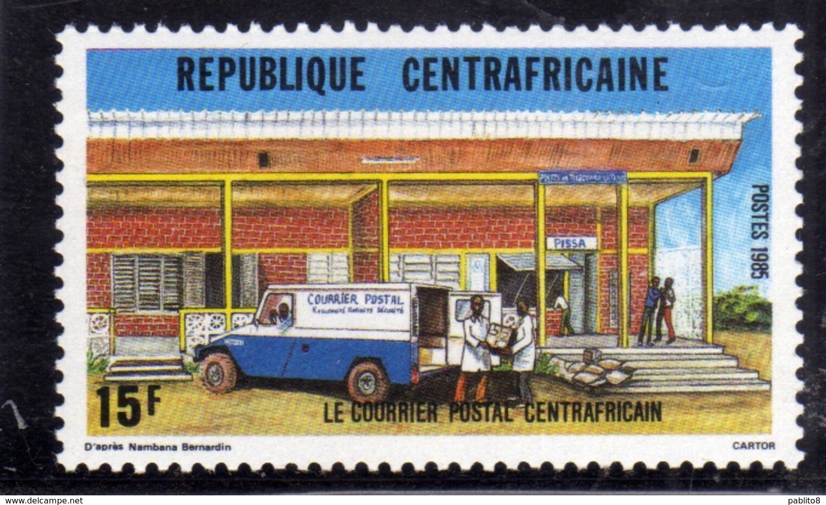 REPUBBLICA CENTRAFRICANA CENTRAFRICAINE CENTRAL AFRICAN REPUBLIC 1985 NATIONAL POSTAL SERVICE LOADING MAIL VAN 15f MNH - Repubblica Centroafricana