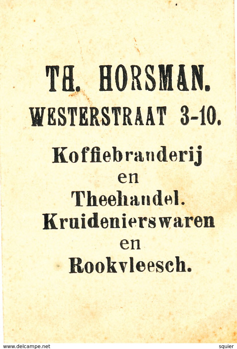 Early Advertisement Card, Girl With Chair,Koffie, Rookvleesch, Th. Horsman, Westerstraat, Backside - Andere & Zonder Classificatie