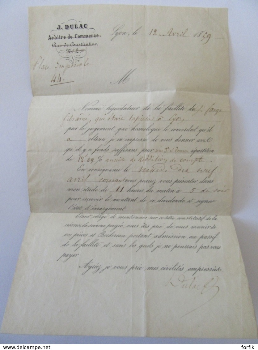 Timbre Taxe 10c Non-dentelé YT N°2 Sur Lettre Datée 1859 - Belles Marges, Belle Qualité - 1859-1959 Lettres & Documents