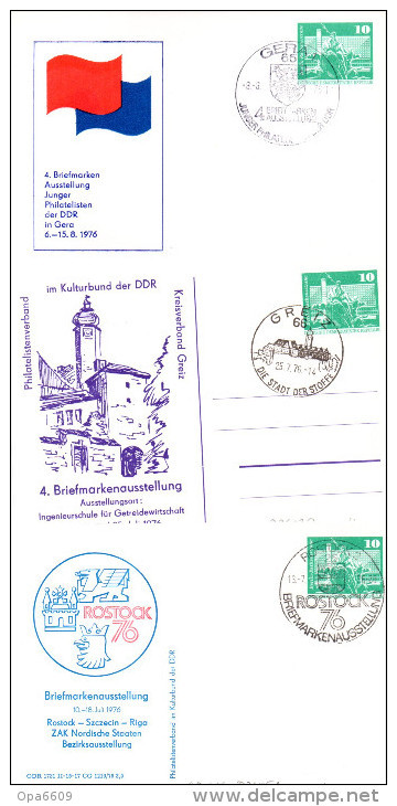 (L)DDR 3 Versch. Privatganzsachen PP016  "1975 Bauwerke-10Pf.grün-Neptunbrunnen" D2/029,D2/030,D2/051, M. Anlassbez. SSt - Postales Privados - Usados