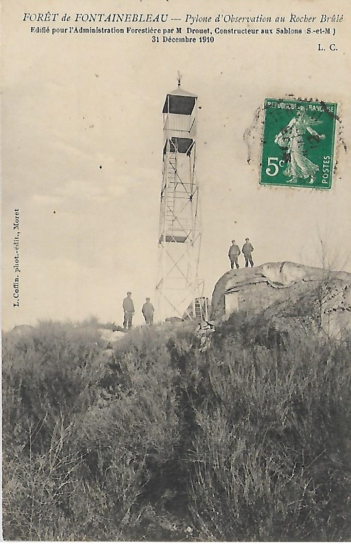 77, Seine Et Marne, FONTAINEBLEAU, Pylone D'Observation Au Rocher Bruler, Scan Recto Verso - Fontainebleau