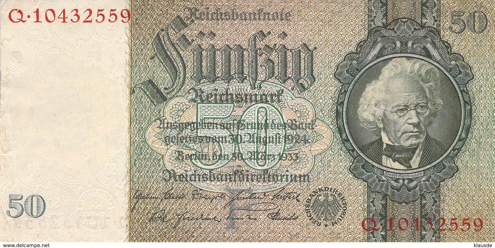 50 Reichsmark  AU/EF (II) 1933 - 50 Reichsmark