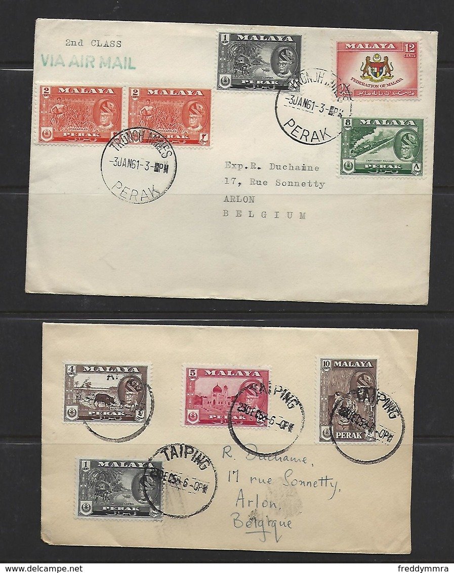 Malaya (Perak) 2 Lettres Pour La Belgique - Malaysia (1964-...)