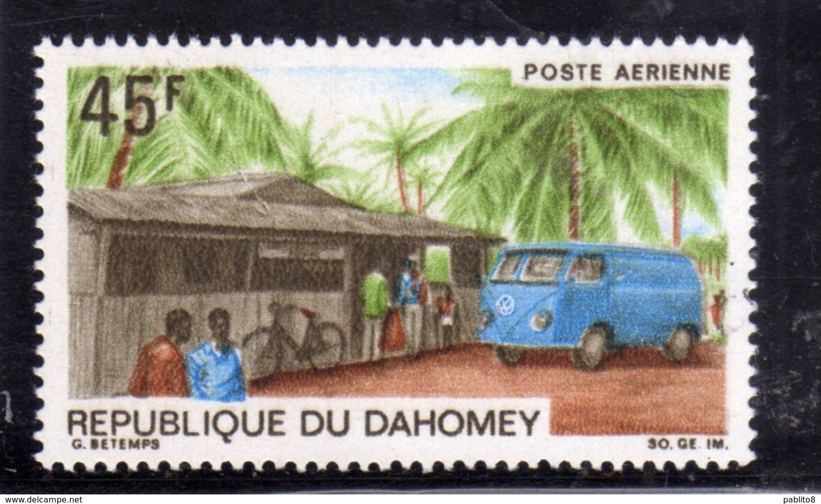 BENIN DAHOMEY 1968 UPU MAIL TRUCK STOPPING AT RURAL POST OFFICE 45f MNH - Benin – Dahomey (1960-...)