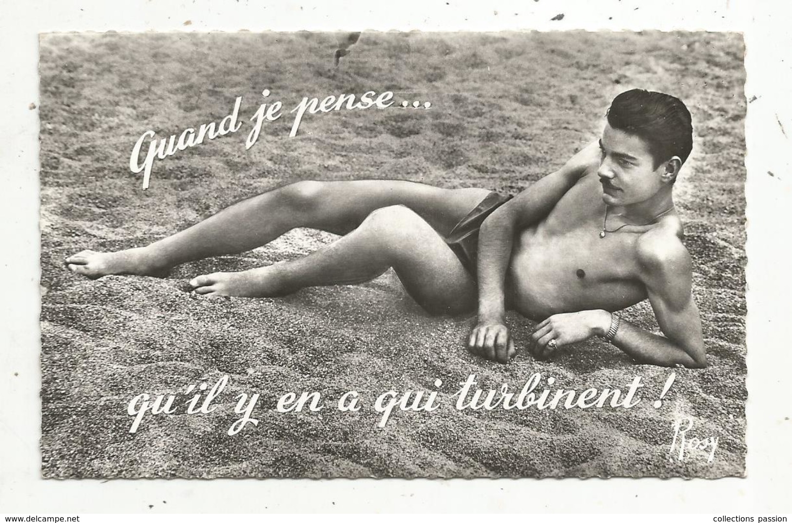 Cp, En Vacances ,quand Je Pense... Qu'il Y En A Qui Turbinent ! Jeune Homme ,maillot De Bain,  Voyagée - Humor