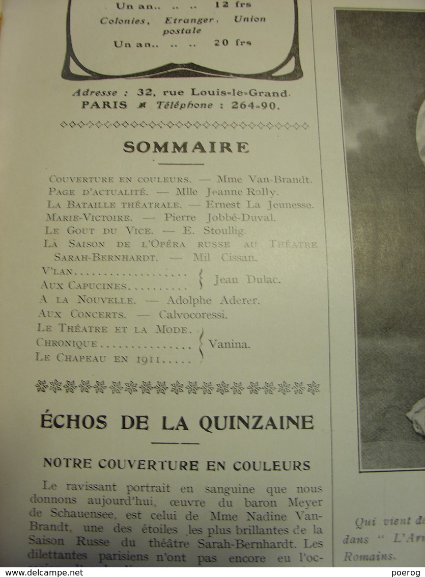 COMOEDIA ILLUSTRE 1er MAI 1911 - MODE BALLETS RUSSES JEAN DULAC GUSTAVE SAMAZEUILH LE CHAPEAU EN 1911 - 1900 - 1949