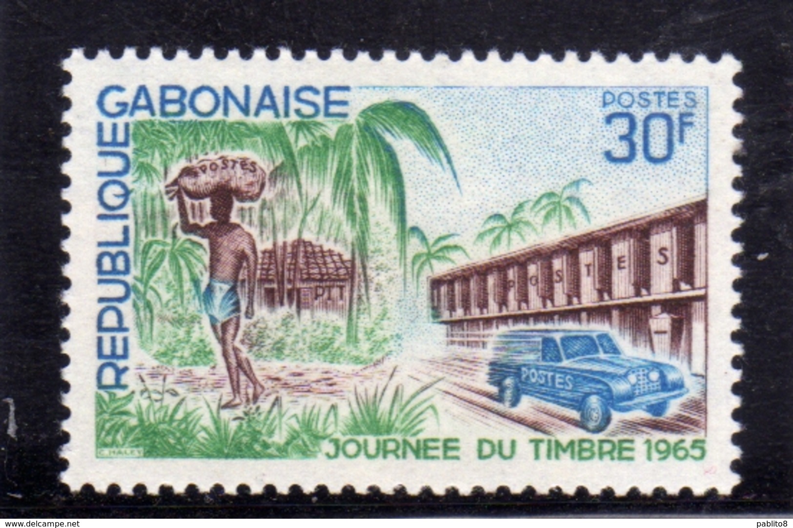 GABON GABONAISE GABOON GABUN 1965 STAMP DAY POST OFFICE MAIL TRANSPORT JOURNEE DU TIMBRE 30f MNH - Gabon (1960-...)