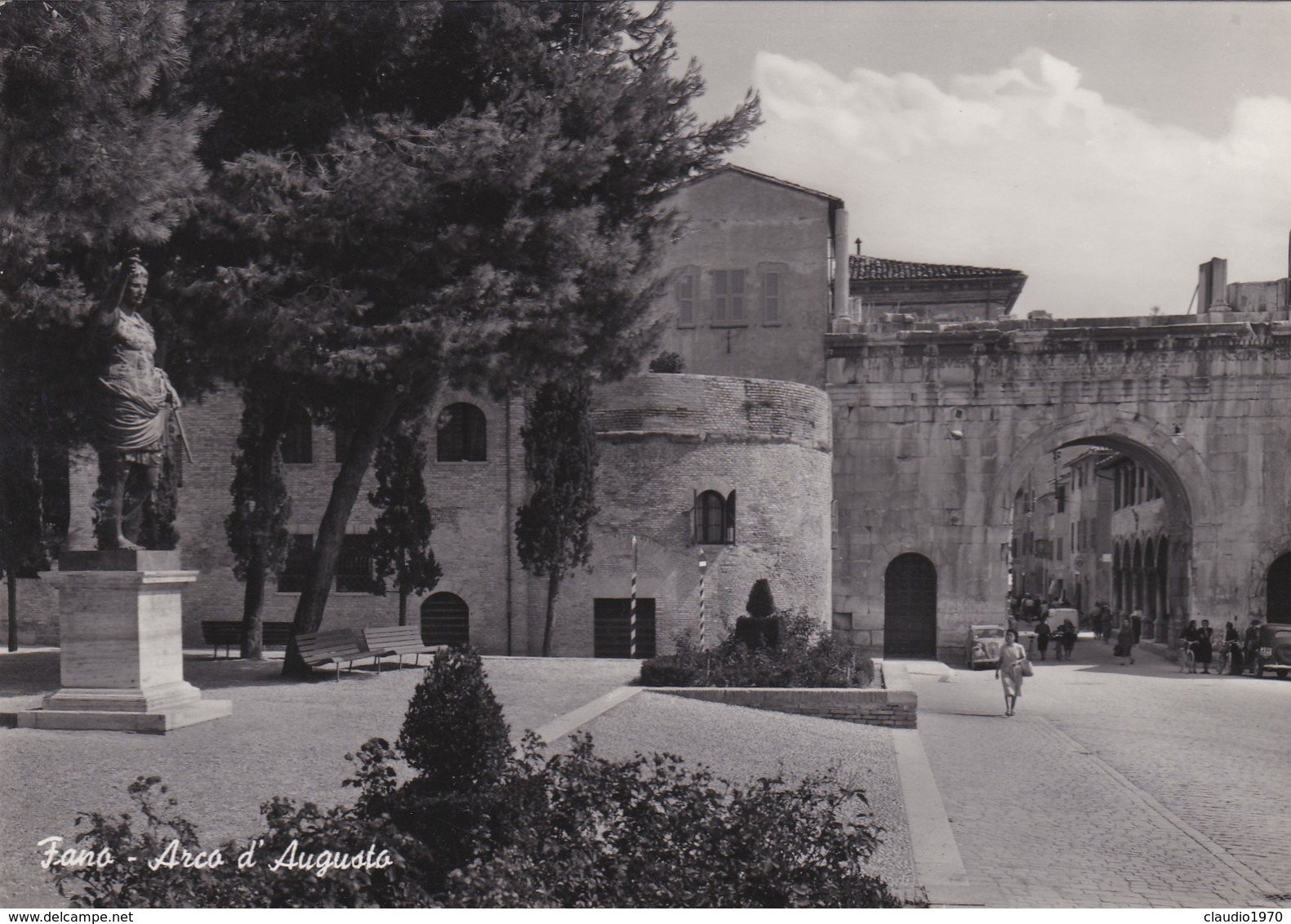 CARTOLINA - FANO - ARCO D' AUGUSTO - VIAGGIATA CON AMB. ANCONA - BOLOGNA PER BERGAMO - Fano