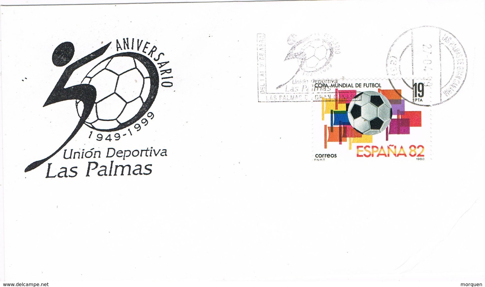 33588. Carta LAS PALMAS De GRAN CANARIA (Canarias) 1999. Futbol, 50 Aniversario U.D. Las Palmas - Cartas & Documentos
