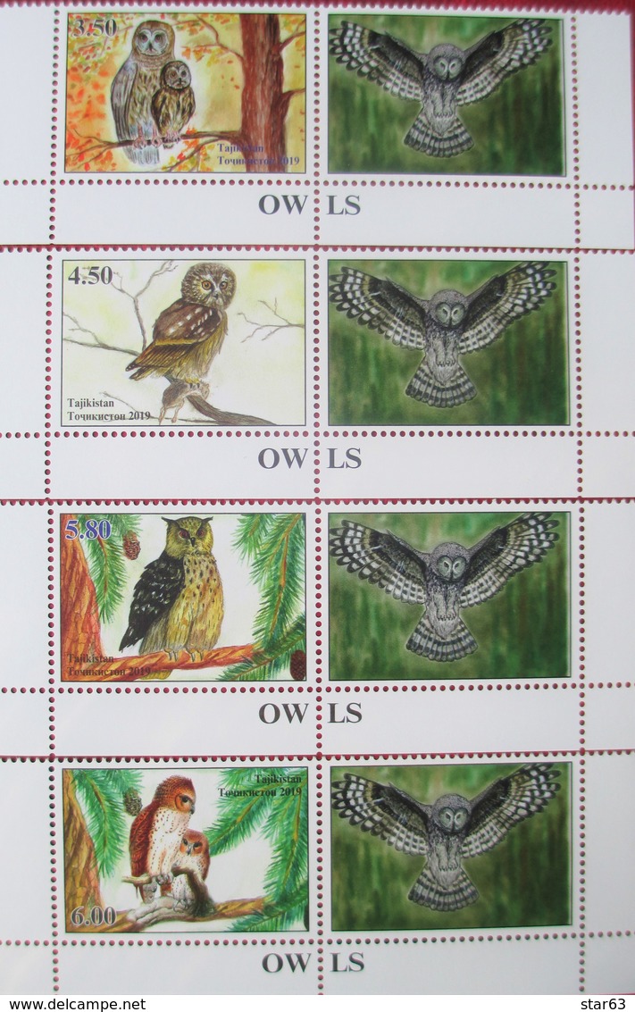 Tajikistan  2019  Owls  Eulen  4 V  Perforated + Labels  MNH - Hiboux & Chouettes