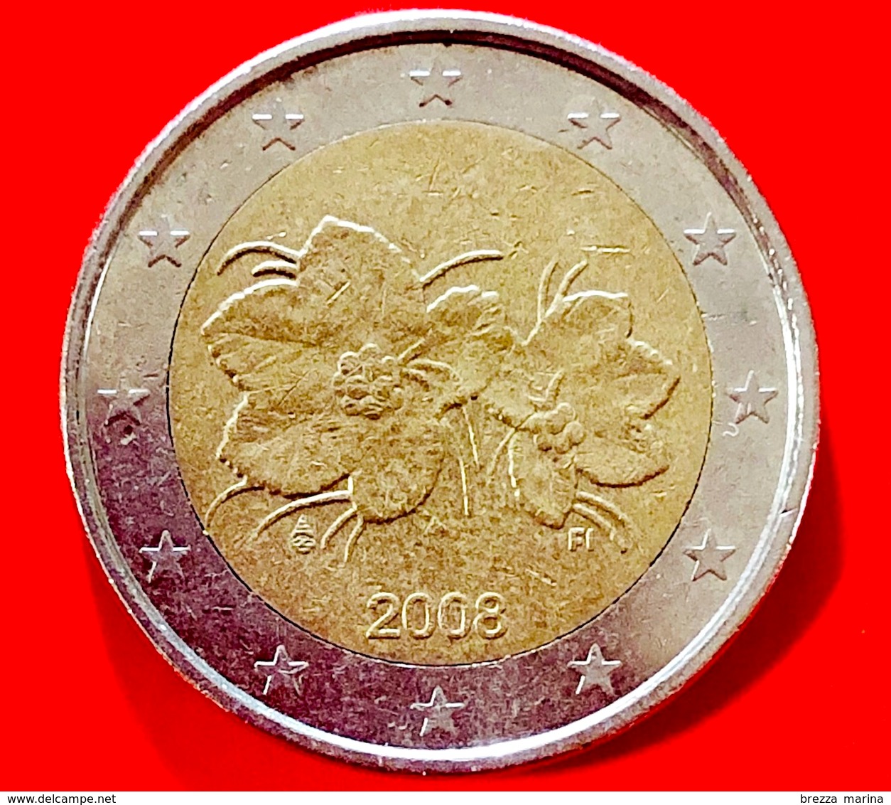 FINLANDIA - 2008 - Moneta - Bacca Del Lampone Artico Rubus Camemorus, Con I Suoi Fiori - Euro - 2.00 - Finland