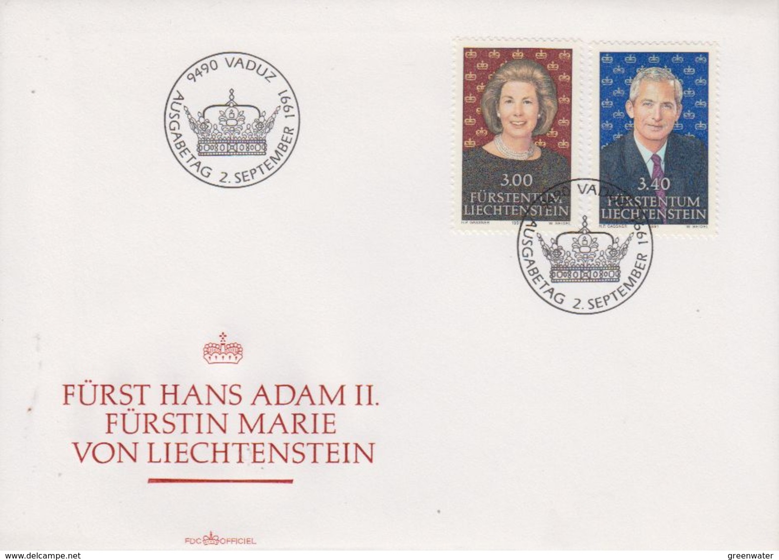 Liechtenstein 1991 Fürst Hans Adam II & Fürstin Marie 2v FDC (43873) - FDC
