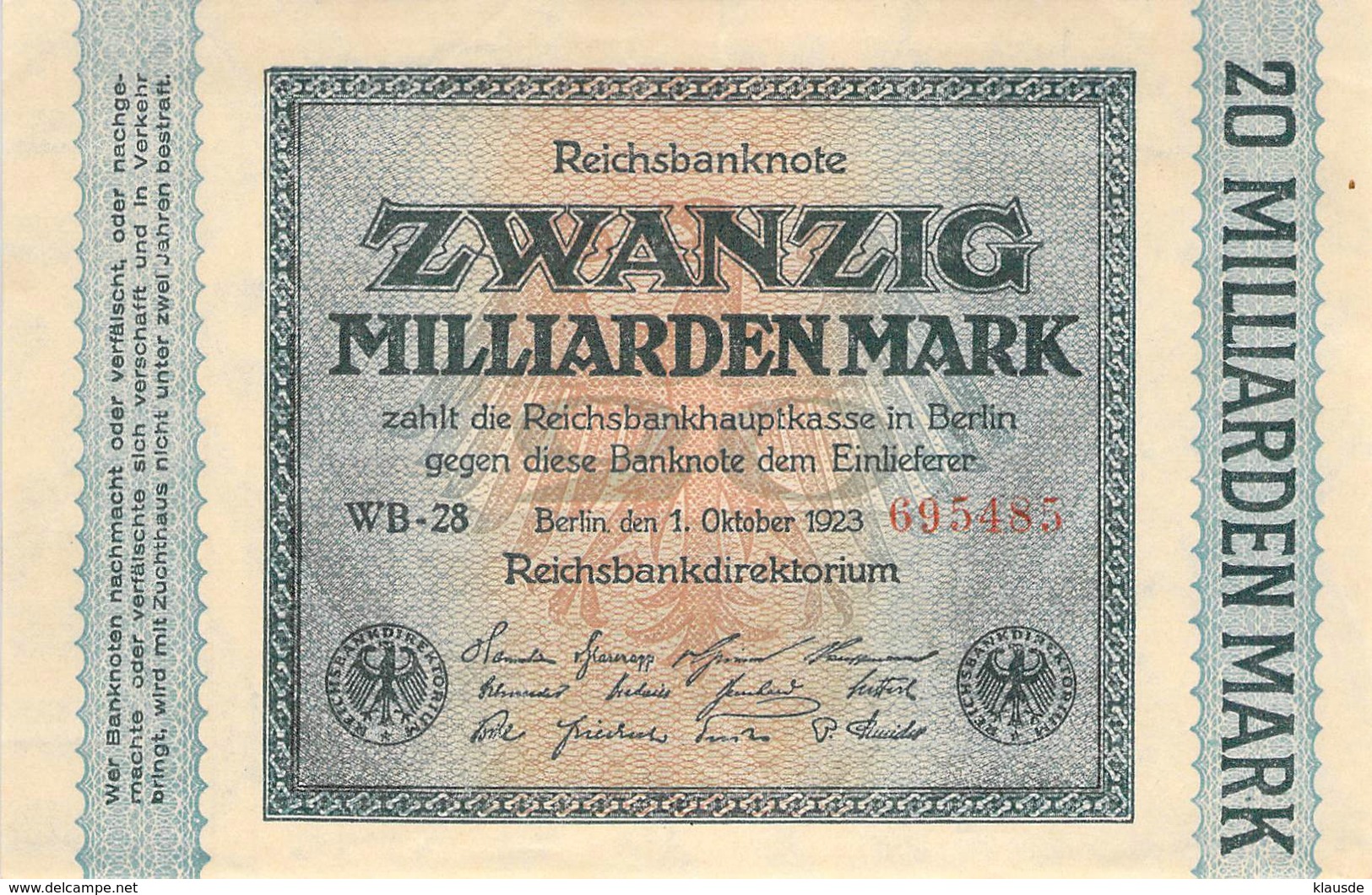 20 Miliarden Deutsche Reichsmark UNC (I) - 20 Milliarden Mark