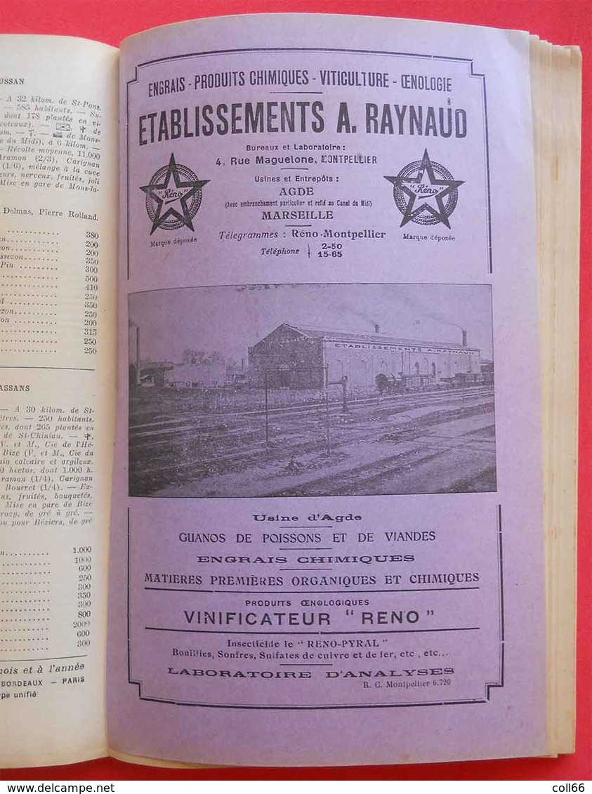 1926 Rare Book Annuaire Des Vignobles Du Midi Départements:34-11-30-66-13 éditeur Montane Impr Montpellier Vin Vigne - 1901-1940