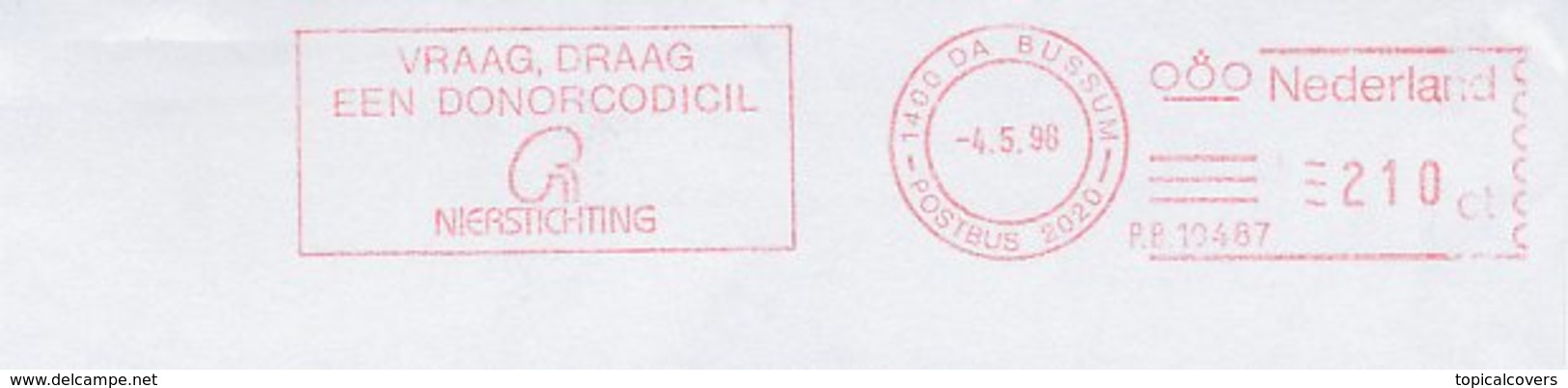 Meter Cut Netherlands 1998 Donor Codicil - Kidney Foundation - Sonstige & Ohne Zuordnung