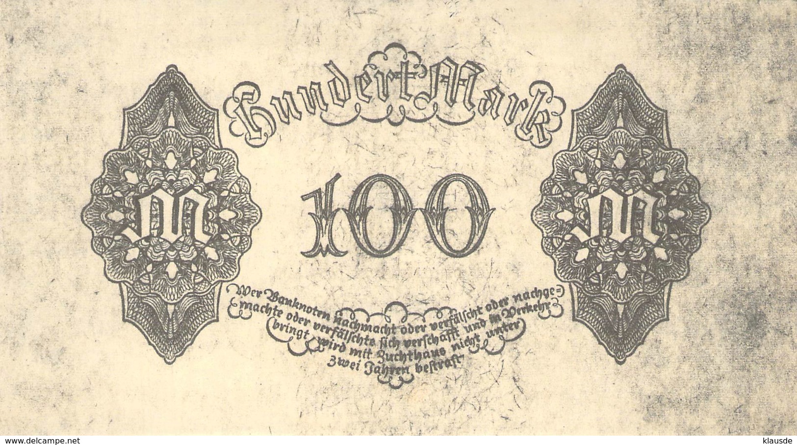 100 Deutsche Reichsmark Fehldruck Ohne Vorderseite UNC (I) - 100 Mark