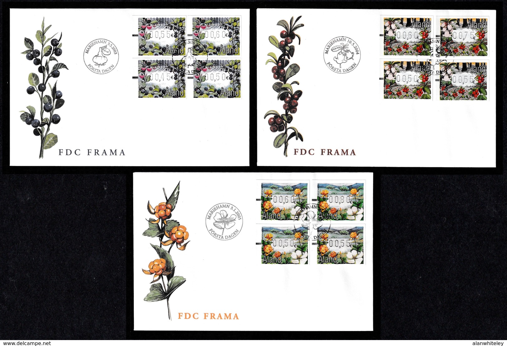 ÅLAND 2003 2004 2005 FRAMA Berries: Set Of 3 First Day Covers CANCELLED - Aland