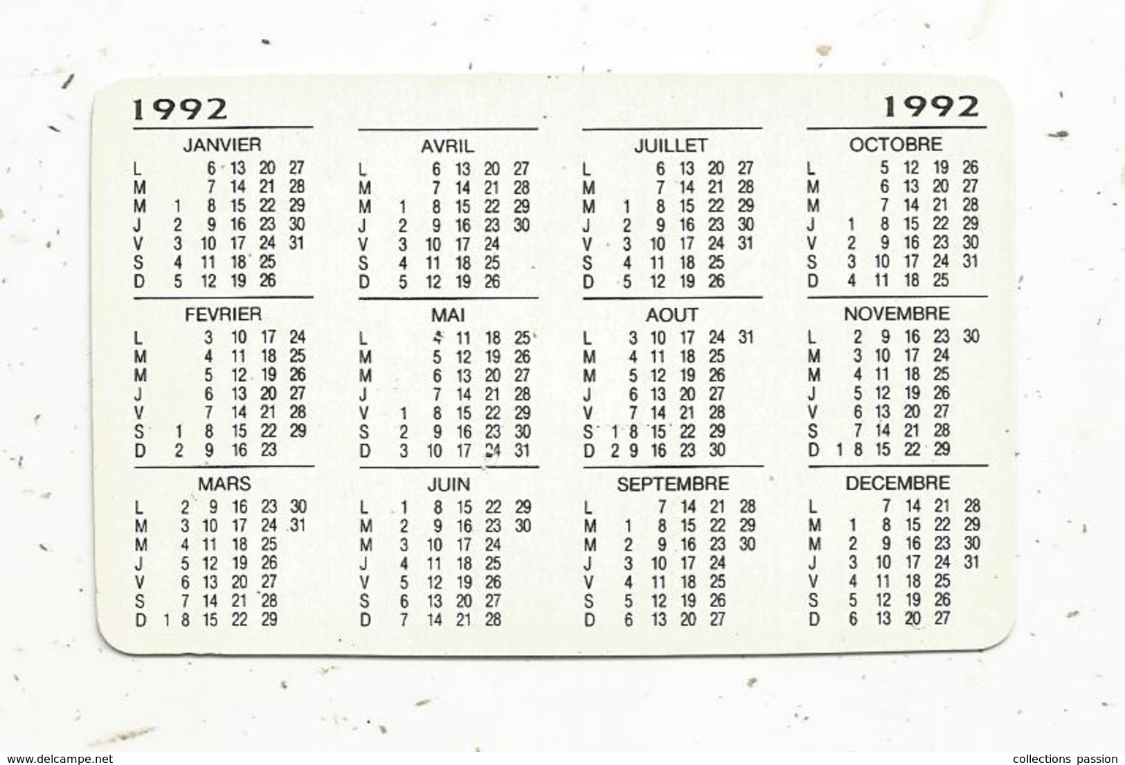 Cp, Calendrier ,petit Format ,  Banque ,  SOCIETE GENERALE ,conjuguons Nos Talents, 2 Scans - Klein Formaat: 1991-00