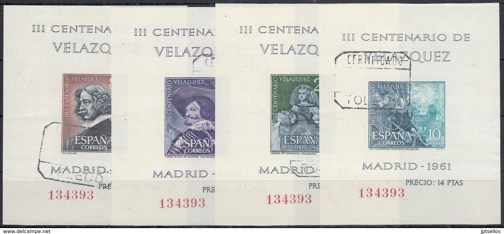 ESPAÑA 1961 Nº 1344/1347 HOJITAS MISMA NUMERACION USADAS - Usados