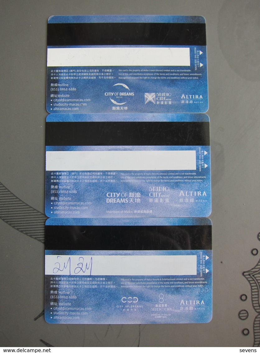 City Club By Melco Crown Macao,three Different Backside - Casino Cards