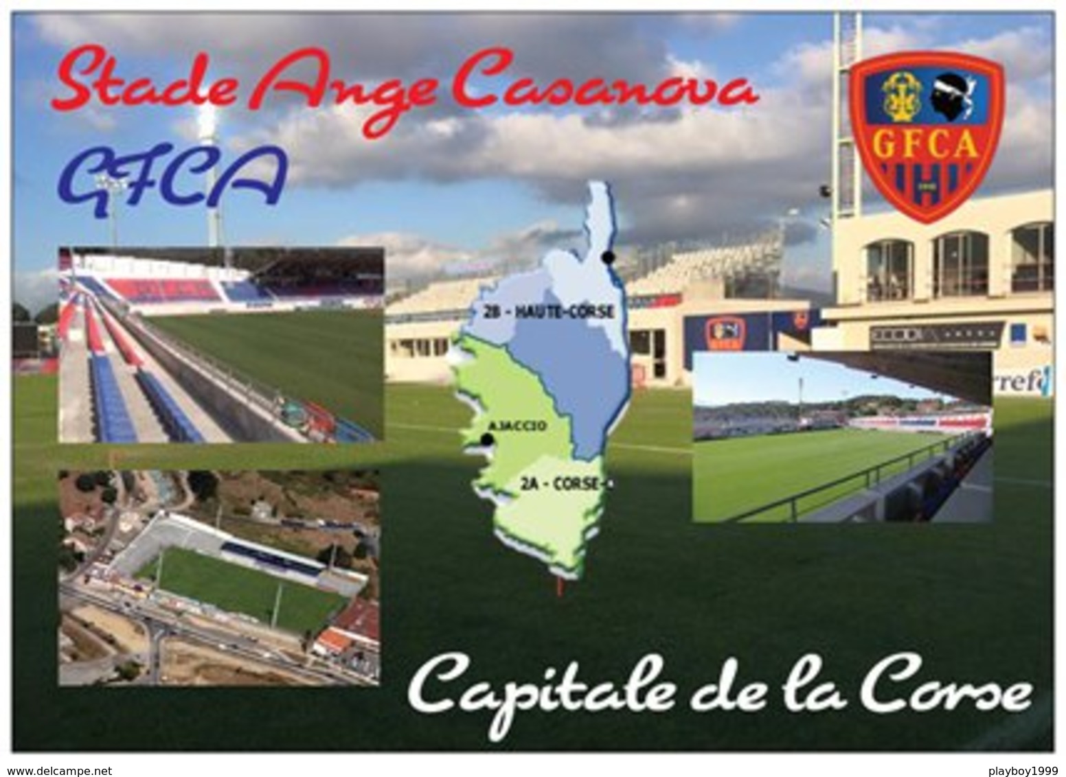 Stade De Football - Ange Casanova - GFCA AJACCIO -Carte Géographique De La Corse - Capitale De La Corse - Cpm - Vierge - - Soccer