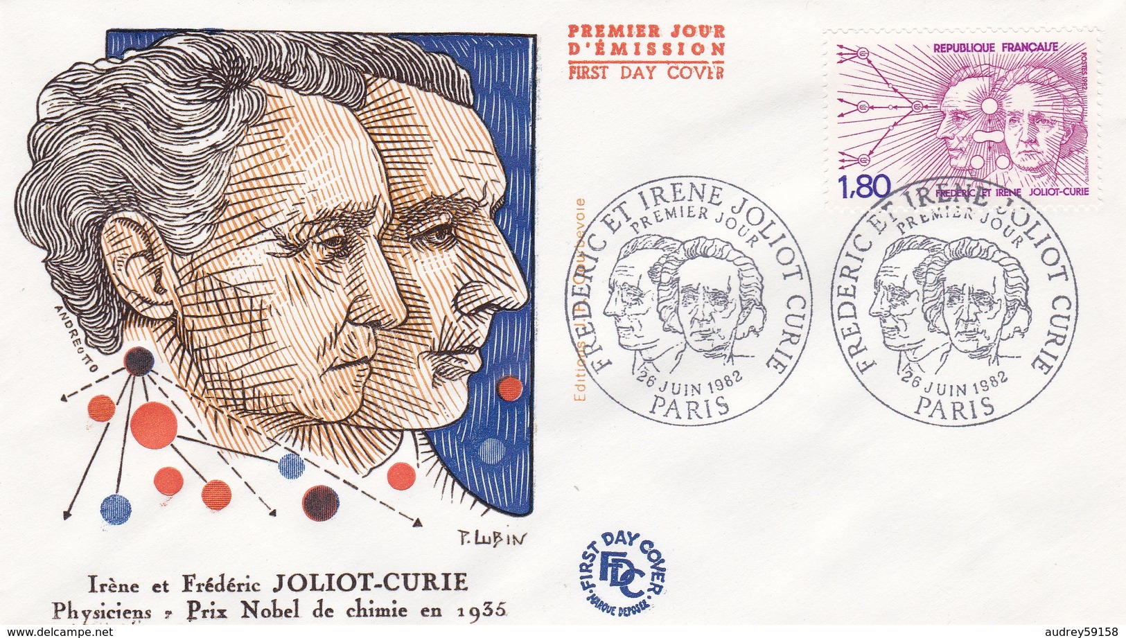 FRANCE 1982 FDC IRENE ET FREDERIC JOLIOT CURIE YT 2218 - 1980-1989