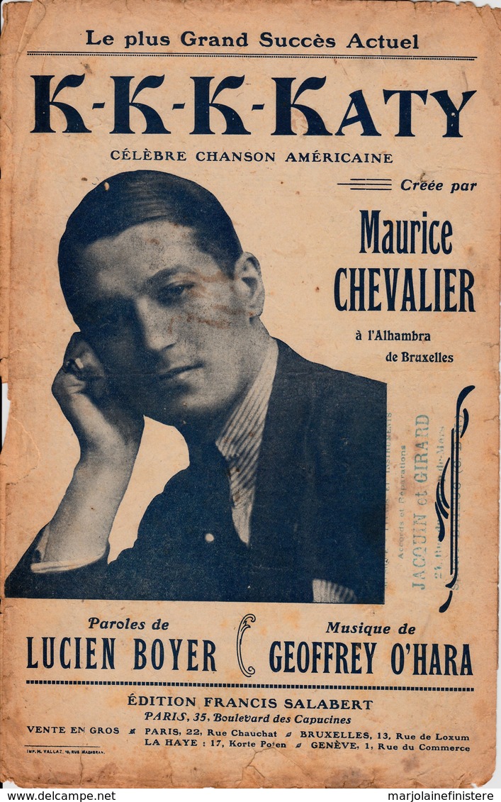 Maurice Chevalier. Lucien Boyer - K-K-K-KAtY. -  Partition 4 Pages. - Partitions Musicales Anciennes