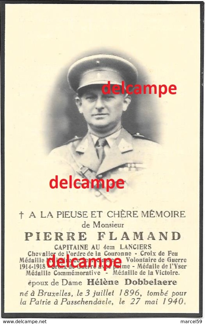 Oorlog Guerre Pierre Flamand Mariakerke Gent Gesneuveld Te Passendale 27 Mei 1940 Kapitein 4 Lanciers Dobbelaere Helene - Images Religieuses